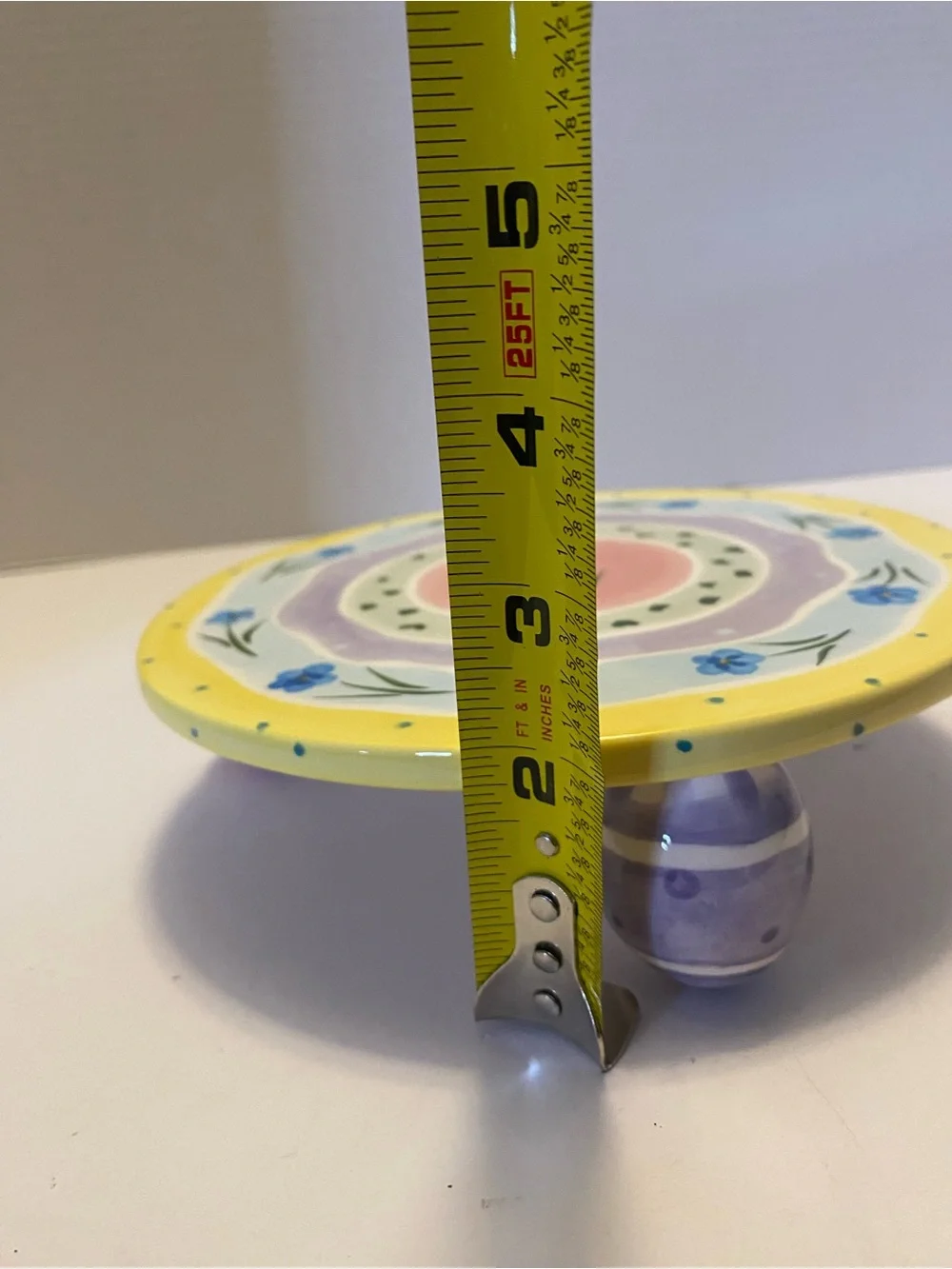 Cake Stand Ceramic Hand Painted Whimsical 8” Flowers Inc. Easter Egg Legs